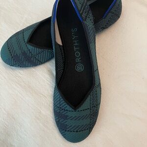 Rothy's Plaid Green and Blue Flats